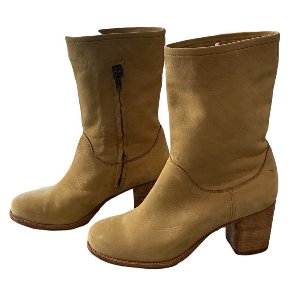 Frye Addie Mid Calf  Nubuck Leather Sand  Round Toe Boots NWT